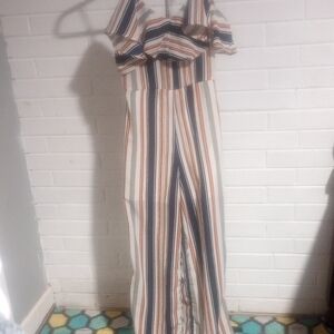 Japna Navy and Orange Striped Jumpsuit